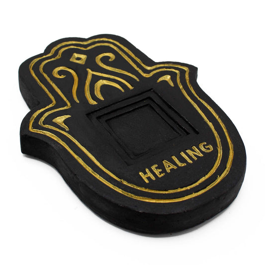 Healing incense burner – black and gold lava stone