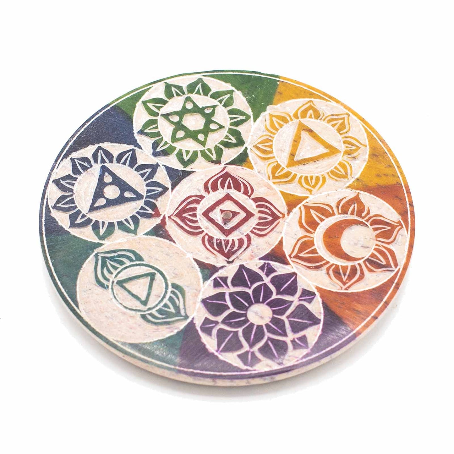 Räucherstäbchenhalter aus Speckstein, 10 cm, Sieben Chakra