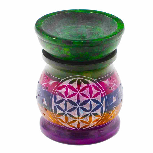 Speckstein-Duftlampe10 cm – Blume des Lebens – fünf Farben