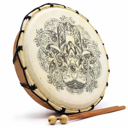 Hamsa-Schamanische Trommel mit zwei Stöcken – 30 cm
