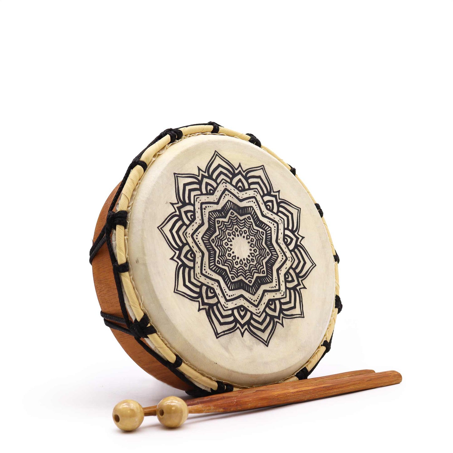 Schamanische Mandala-Trommel mit Stöcken – 20 cm