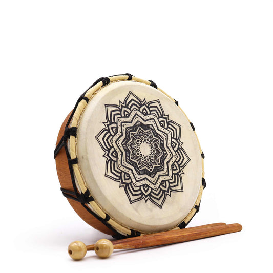 Schamanische Mandala-Trommel mit Stöcken – 20 cm