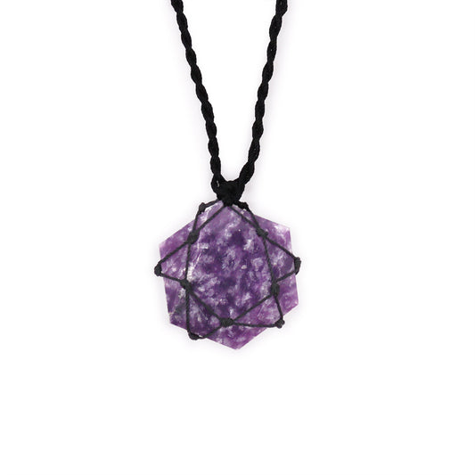 Spitzen-Edelstein-Hexagon-Anhänger – Lepidolith