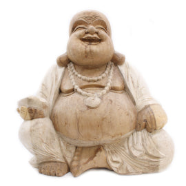 Handgeschnitzte Buddha-Statue – 50 cm Happy – Whitewash