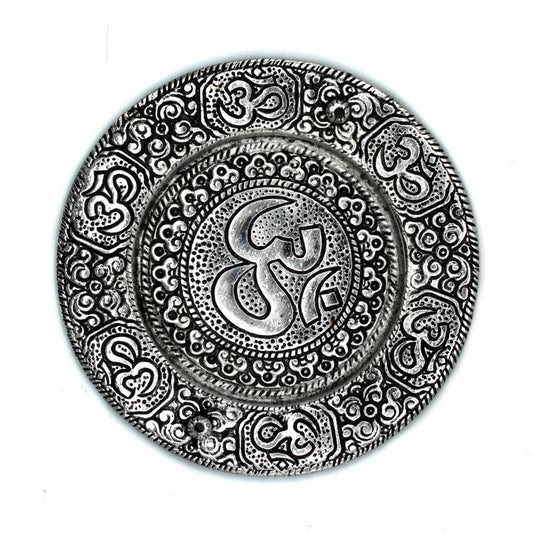 Polierter Om-Räucherstäbchenhalter aus Aluminium, rund, 11 cm