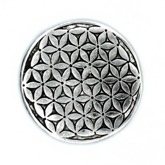 Räucherstäbchenhalter „Blume des Lebens“ aus poliertem Aluminium, 11 cm