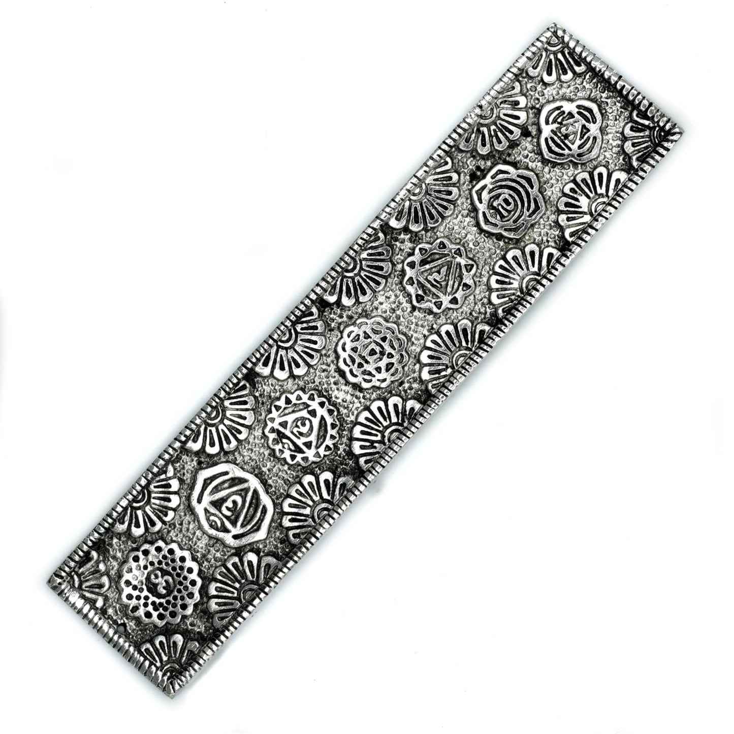 Polierter Chakra-Räucherstäbchenhalter aus Aluminium, lang, 23 cm