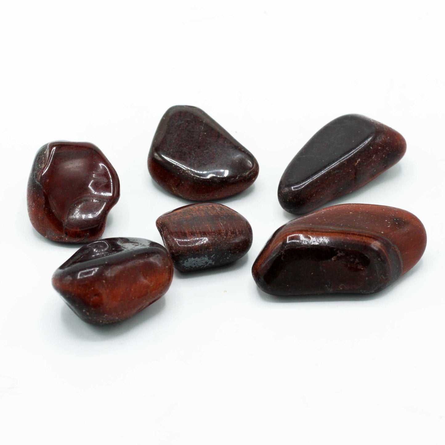 Beutel mit 6 afrikanischen Edelsteinen, Tigerauge – Rot – Größe 8 – 30 mm