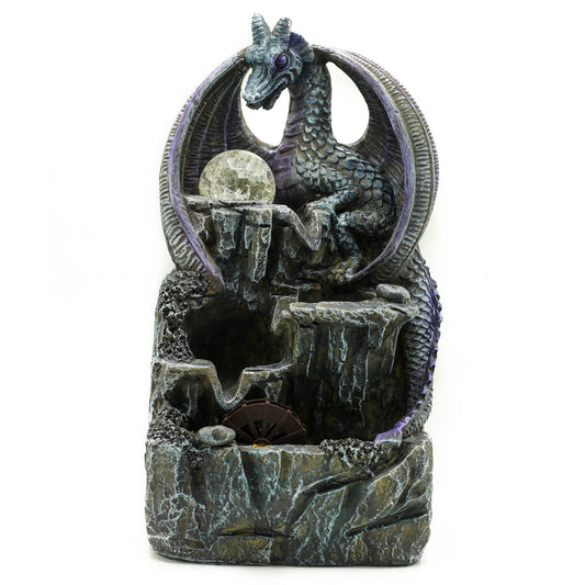 Tischwasserspiel – 35 cm – Lila Drache, Kristallkugel und Wasserrad
