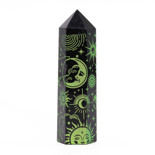 Schwarze Obsidianspitzen (ca. 60–70 g, 9 cm) – Mystic Story – Waldgrün