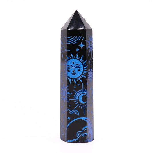 Schwarze Obsidianpunkte (ca. 60–70 g, 9 cm) – Mystic Story – Mitternachtsblau