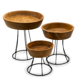 Set mit 3 erhöhten Teakholzschalen