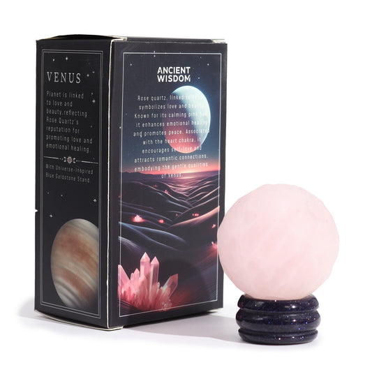 Rosenquarz-Planet auf einem Sola-Goldstein-Ständer – 40 mm