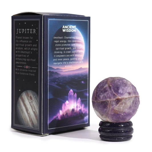 Ametyst Planet auf einem Sola Goldstone-Ständer – 40 mm (30 x 15 mm Ständer)