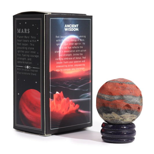 Roter Jaspis-Planet auf einem Sola-Goldstein-Ständer – 40 mm (30 x 15 mm Ständer)