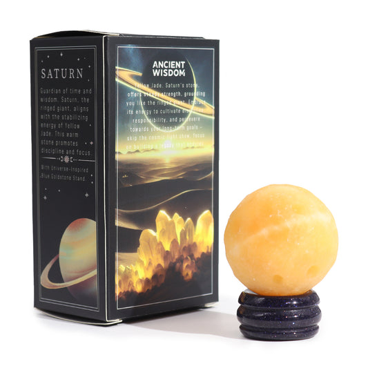 Gelber Jadeplanet auf einem Sola-Goldstein-Ständer – 40 mm (30 x 15 mm Ständer)