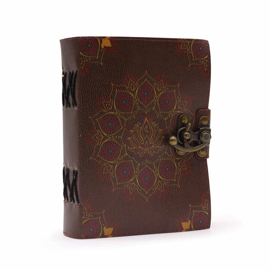 Lotus-Mandala-Notizbuch aus Leder mit Büttenrand (7 x 5 Zoll)