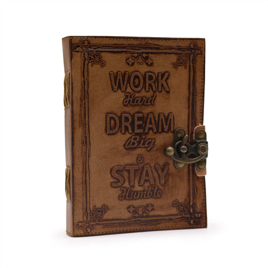 Ledertagebuch – Normalpapier – Work & Dream Big (7 x 5 Zoll) – Hellbraun