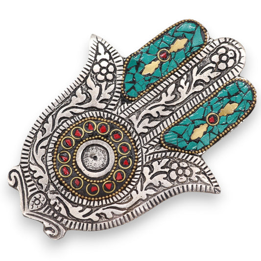Grüner kleiner Hamsa-Räucherstäbchenhalter, 13 x 5,5 cm
