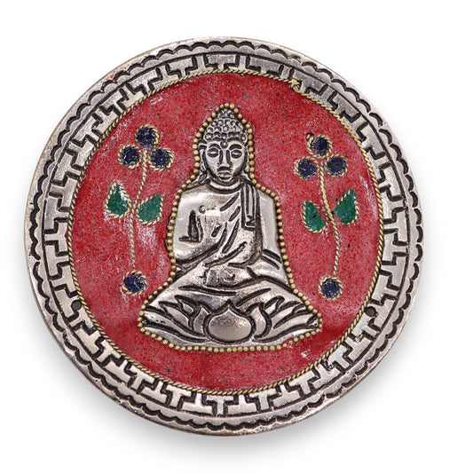 Buddha-Räucherstäbchenhalter mit rotem Dekor, 10 cm
