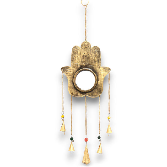 Indisches Glockenspiel – Hamsa Lrg Mirror 5 Glocken – 19 x 65 cm