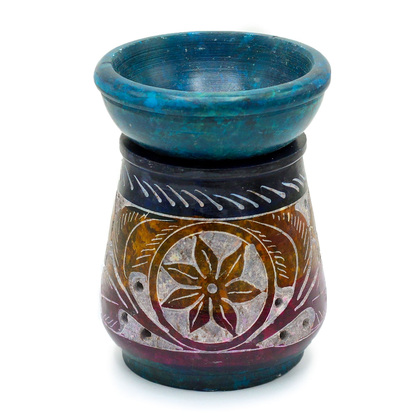 Kleiner Ölbrenner aus farbigem Speckstein, 8 cm – Blume