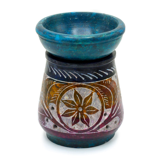 Kleiner Ölbrenner aus farbigem Speckstein, 8 cm – Blume