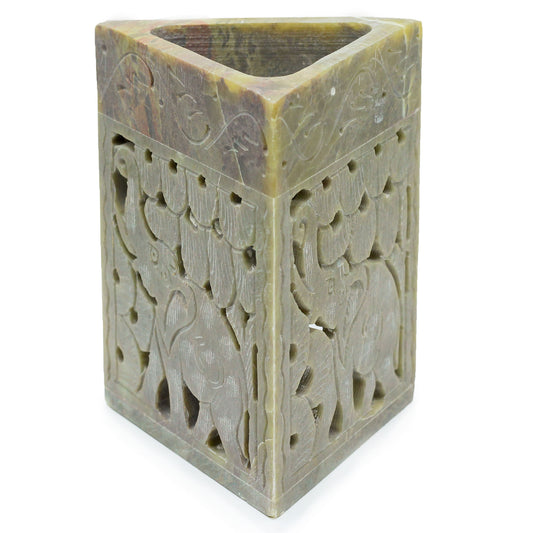 Dreieckiger Ölbrenner aus Speckstein, 11 x 9 cm – Elefant