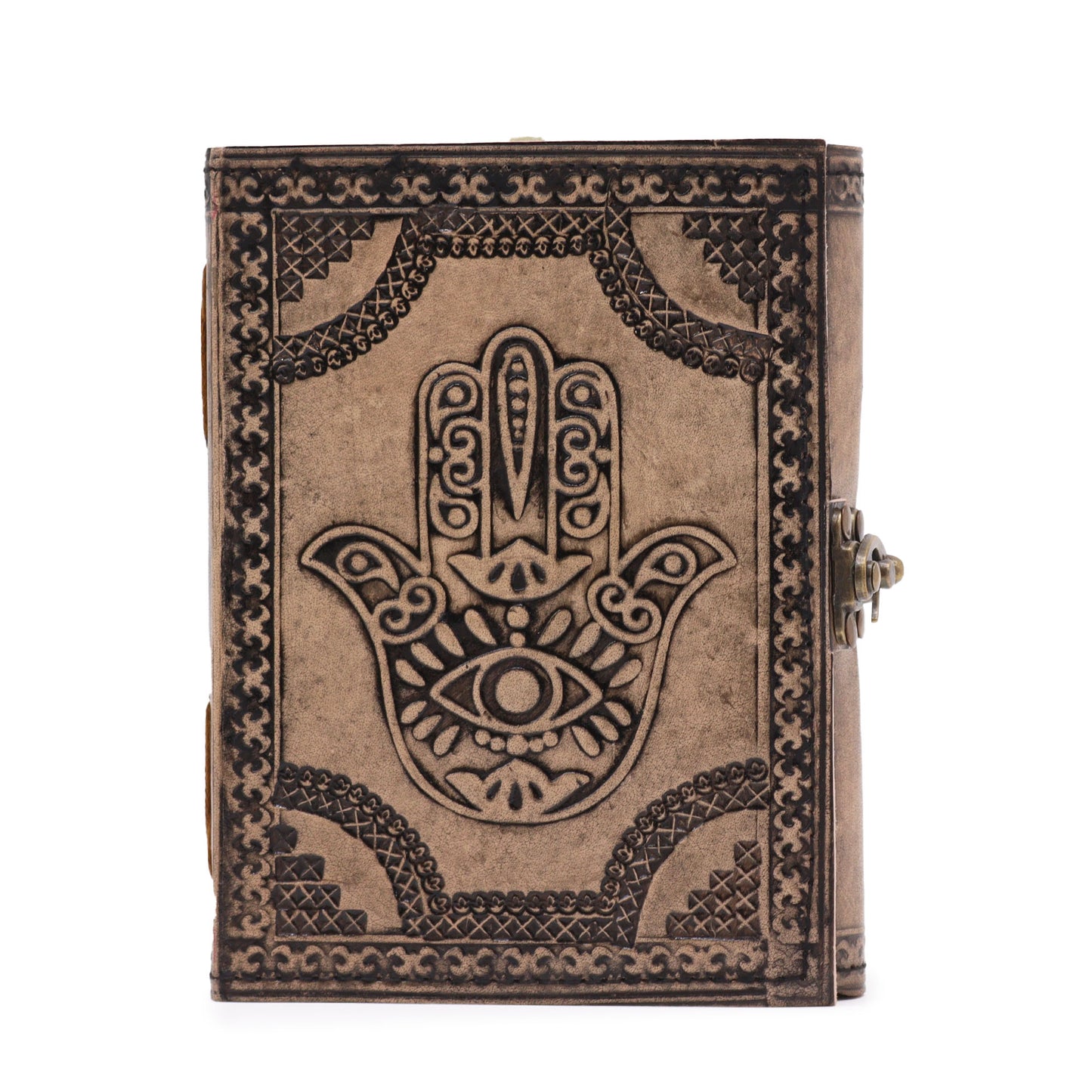 Hamsa – Esoterisches Notizbuch – Antikgrau – 200 Seiten Stichkante – 17,5 x 12,5 x 3 cm