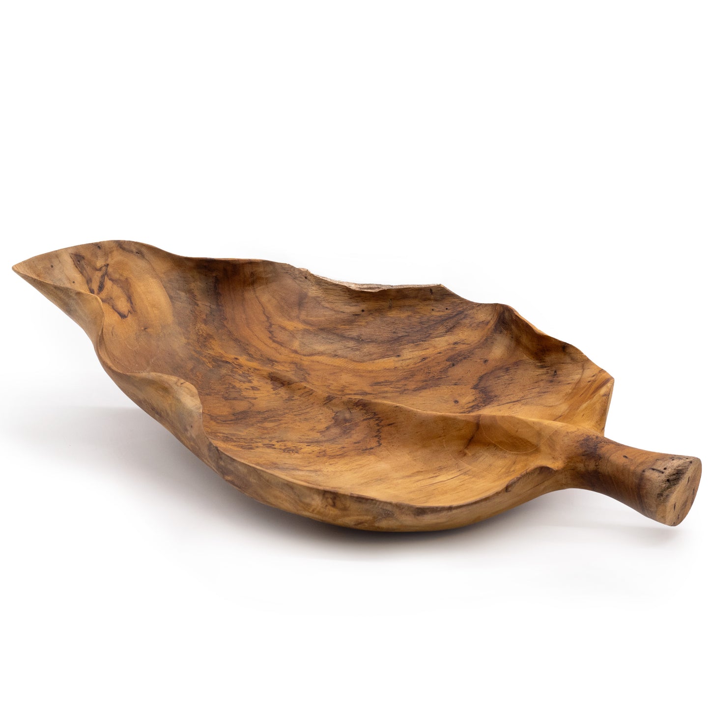 Large leaf-shaped teak fruit bowl – 40 x 24 x 5 cm