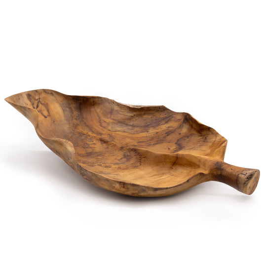 Large leaf-shaped teak fruit bowl – 40 x 24 x 5 cm