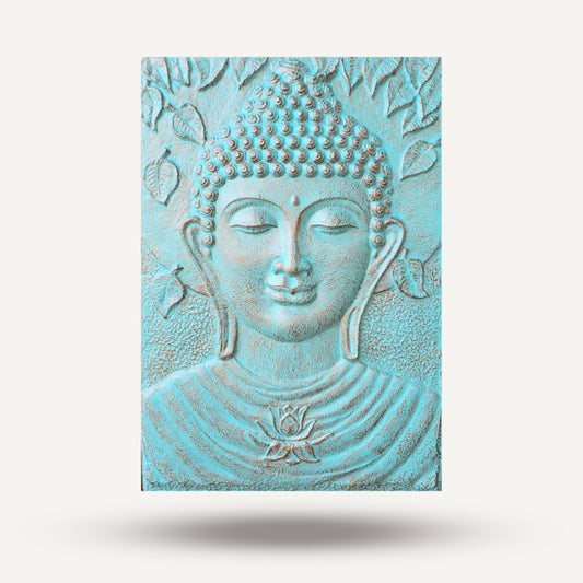 Großer Buddha-Eisenrahmen, Türkis-Relief – 0,7 x 1 m