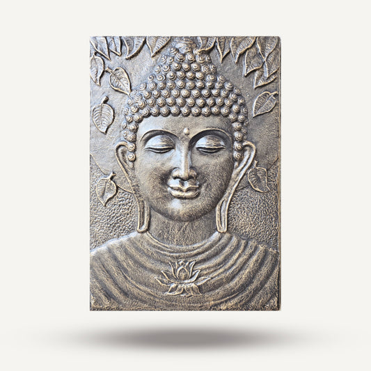 Großer Buddha-Eisenrahmen, antikes Goldrelief – 0,7 x 1 m
