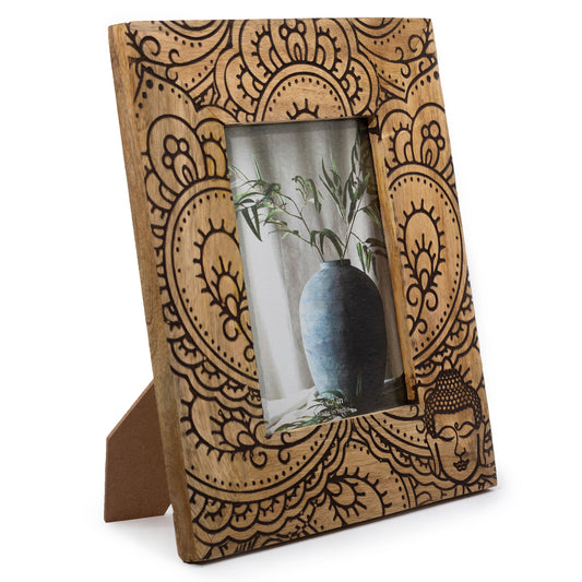 Großer Bilderrahmen aus Mangoholz (für 13 x 18 cm), 28 x 23 x 2 cm – Buddha – Schwarz