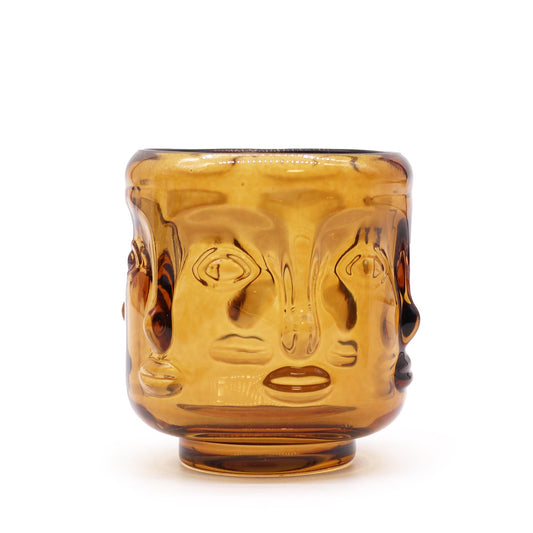 Set of 2 Buddha Faces Candle Jar - Antique Amber