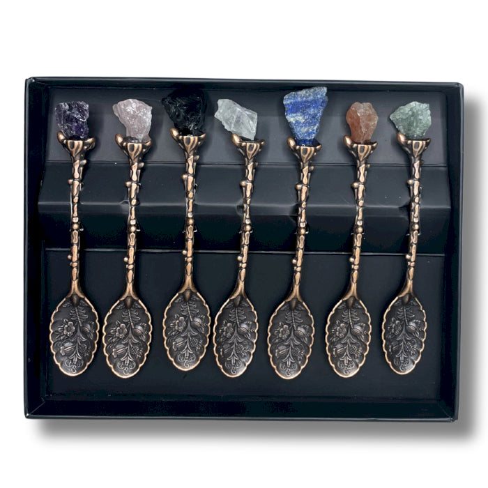 Set mit 7 Bronze-Edelstein-Kristall-Hexenlöffeln