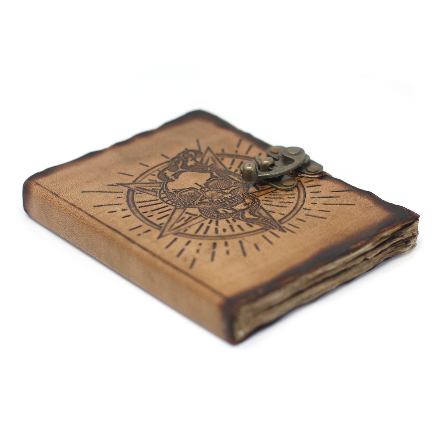 Leather notebook with pentagon and skull with burns (18 x 13 cm)