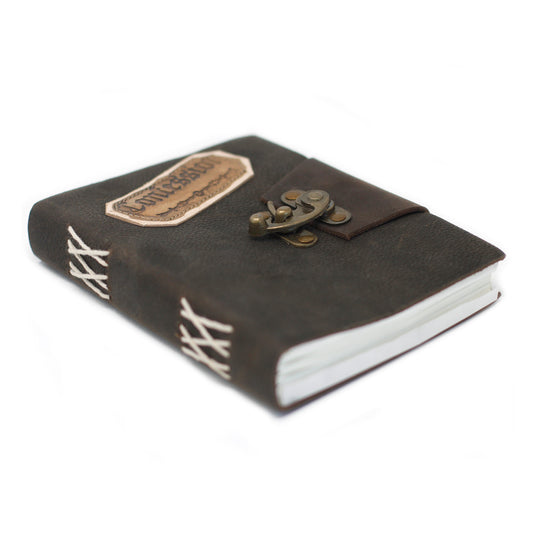 Black leather notebook "Confessions" with lock (18 x 13 cm)