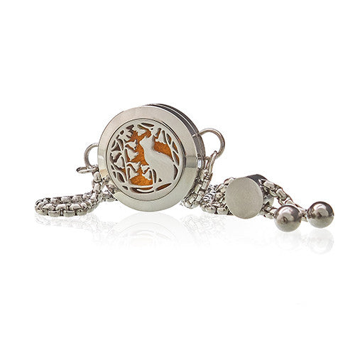 Aromatherapie-Schmuck-Kettenarmband – Katze und Blumen – 20 mm