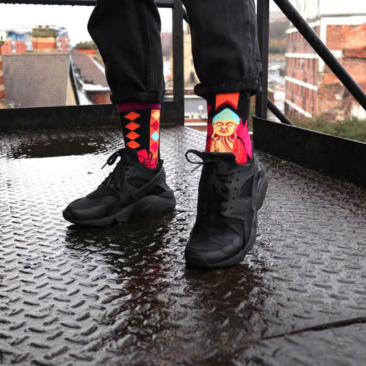 Hop Hare Bambussocken (41–46) – Pink Buddha & Lotus