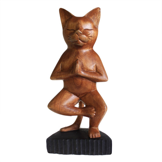 Hand-carved yoga cat – one-legged