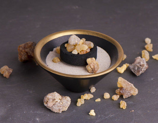 Incense bowl black/gold ceramic