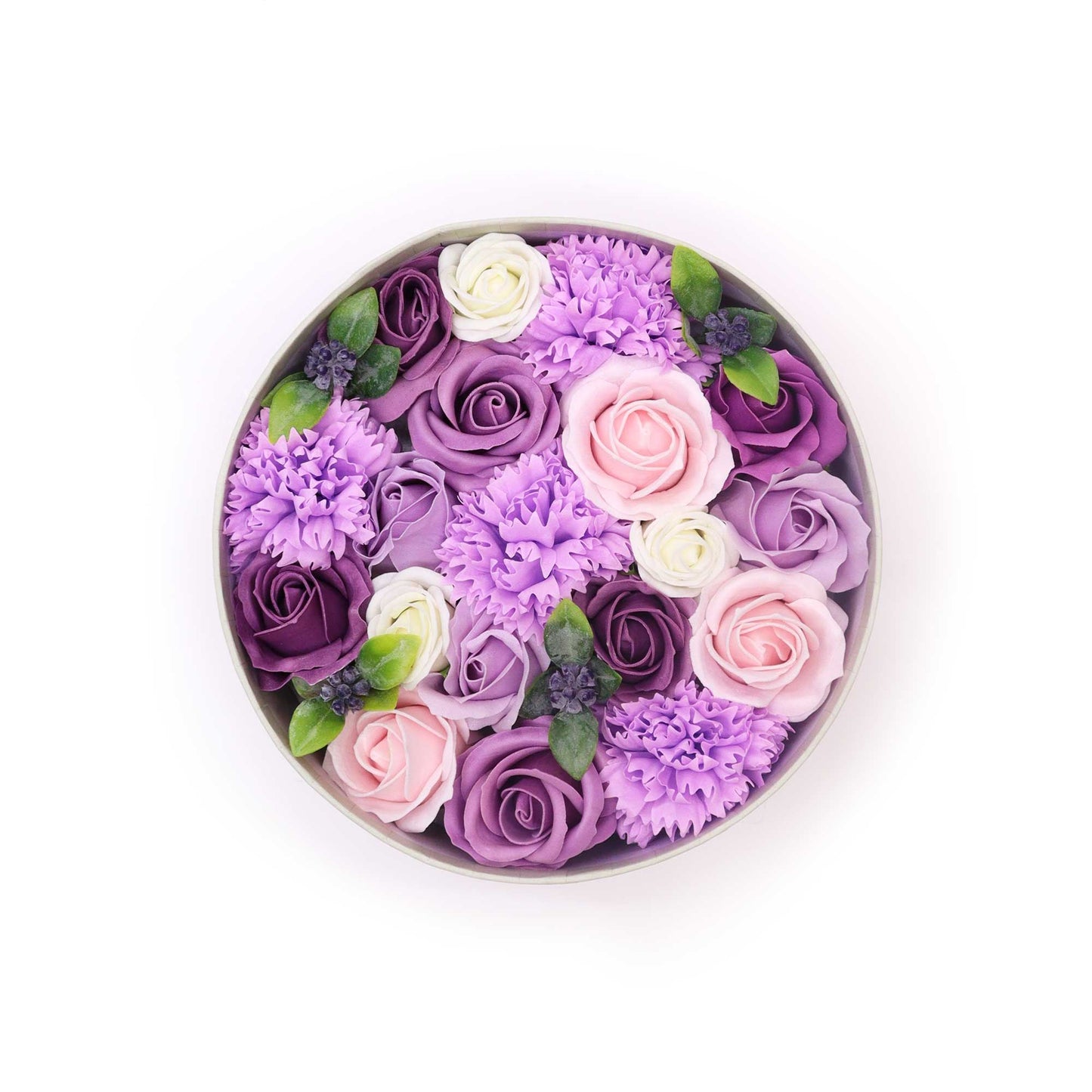 Seifenblumen-Geschenkbox – Lavender Rose & Carnation (Runde Box)