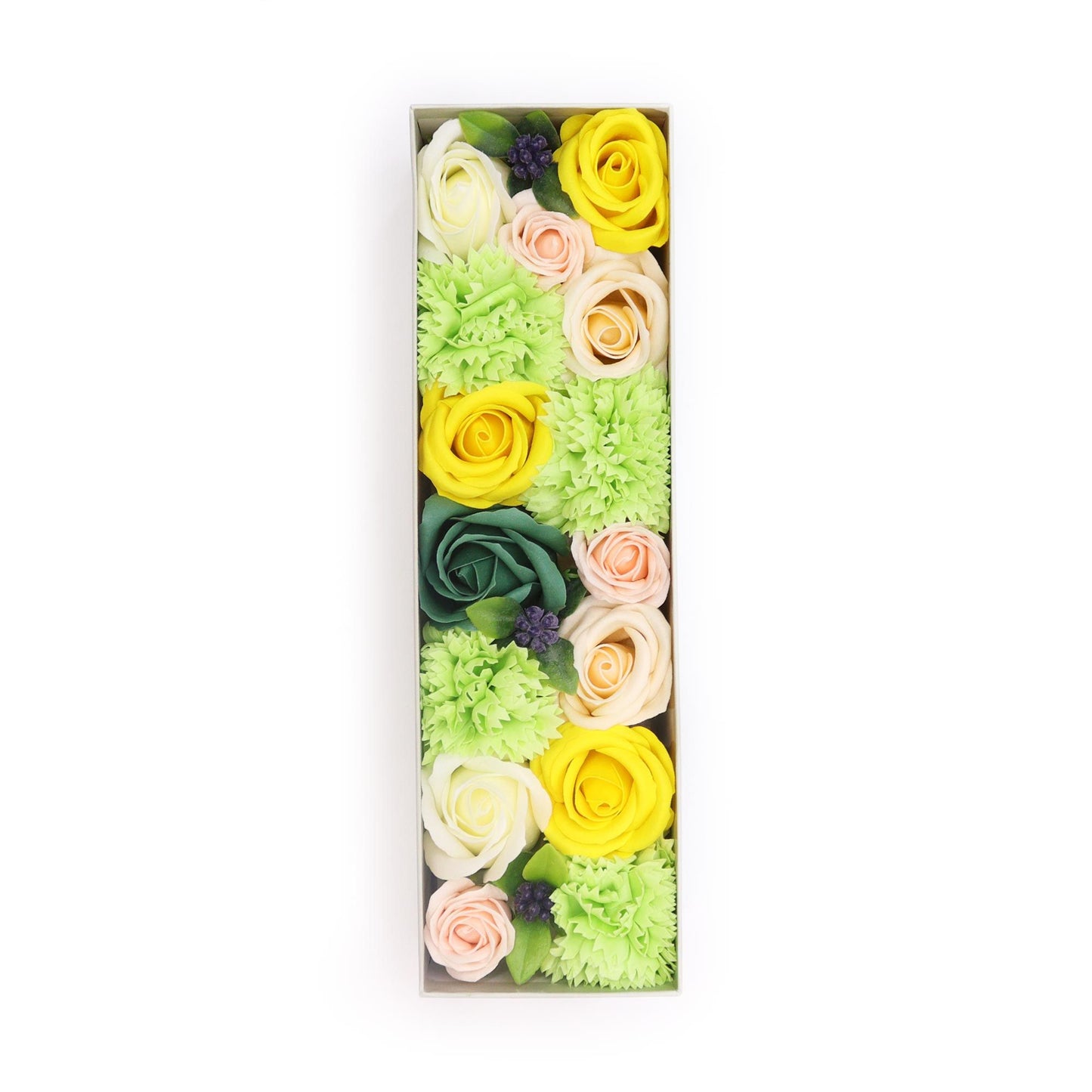 Seifenblumen-Geschenkbox – Spring Celebrations Yellow & Greens Extra (Lange Box)