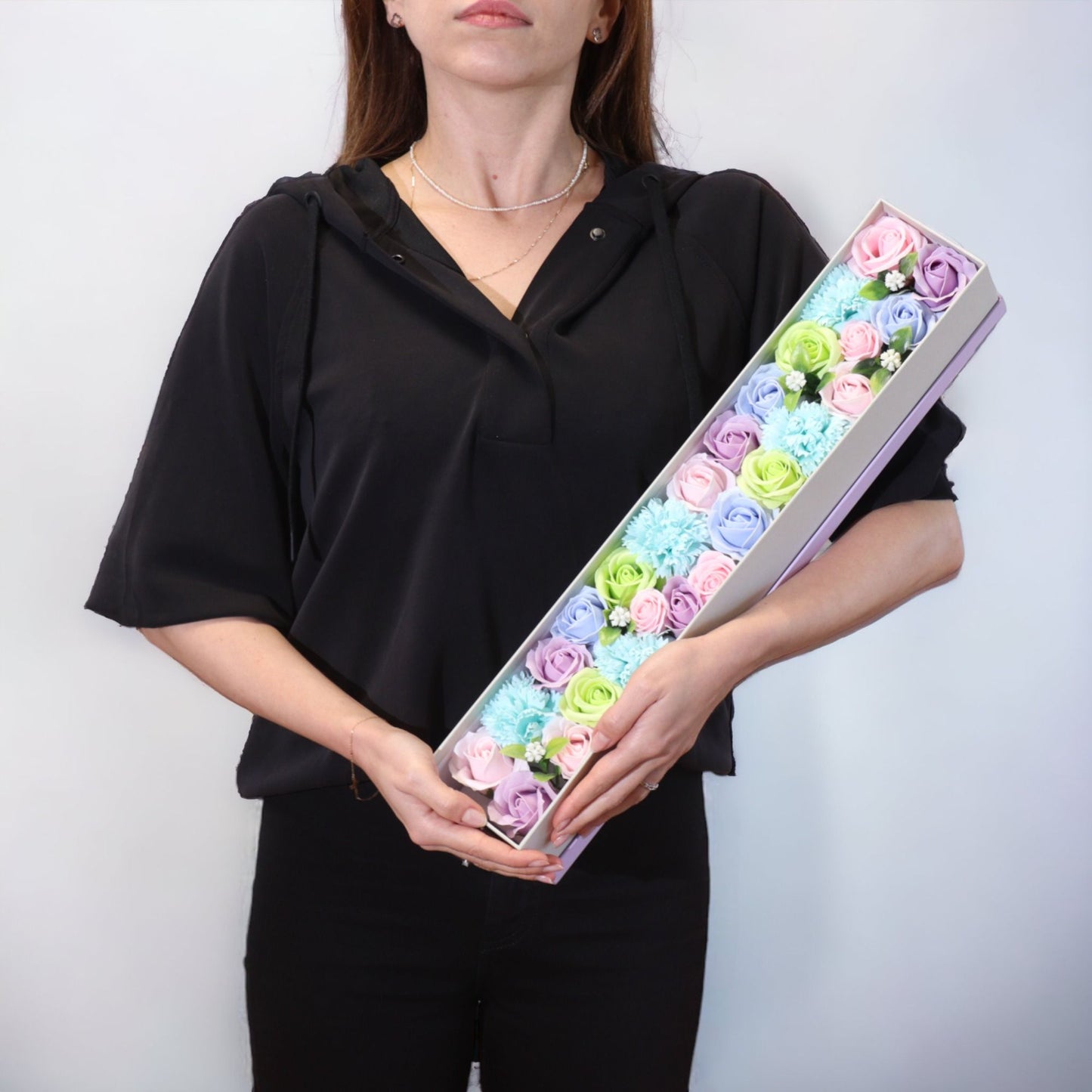 Seifenblumen-Geschenkbox – Baby Blessings Blue (Lange Box)