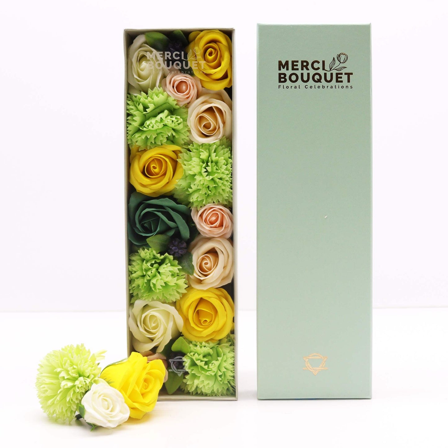 Seifenblumen-Geschenkbox – Spring Celebrations Yellow & Greens Extra (Lange Box)