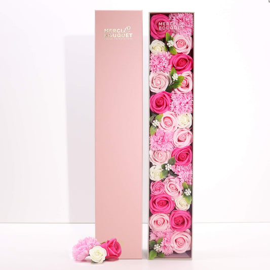 Seifenblumen-Geschenkbox – Baby Blessings Pink (Lange Box)