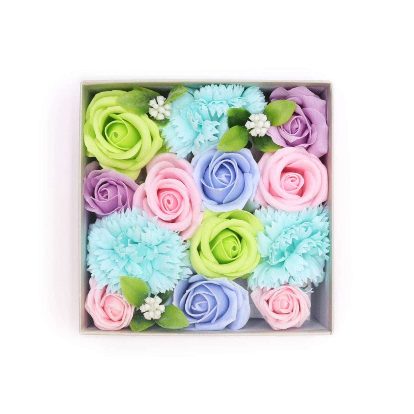Seifenblumen-Geschenkbox – Baby Blessings Blue (Quadrat Box)