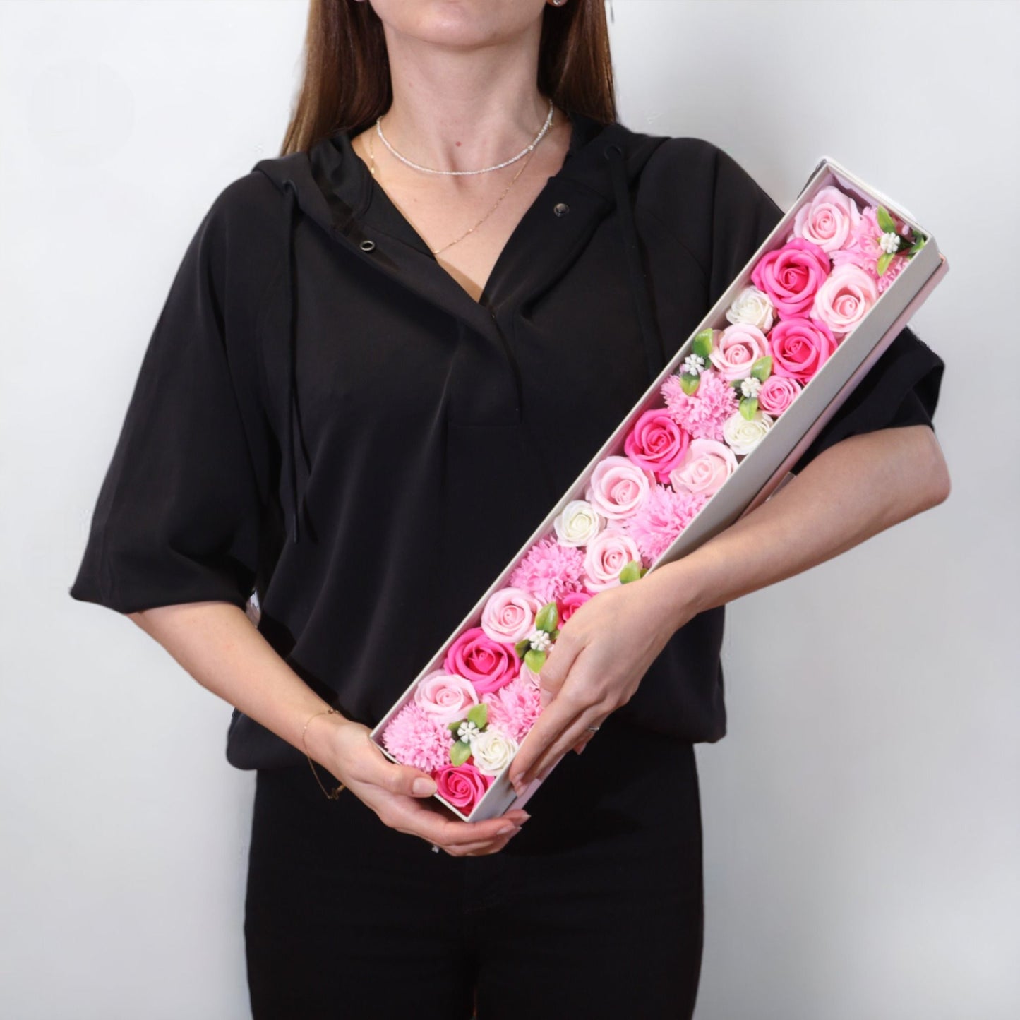 Seifenblumen-Geschenkbox – Baby Blessings Pink (Lange Box)