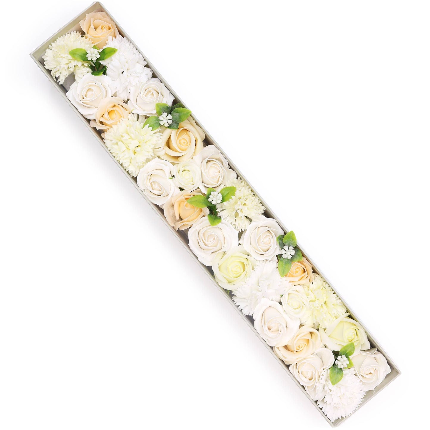 Seifenblumen-Geschenkbox – Wedding Blessings White & Ivory (Lange Box)